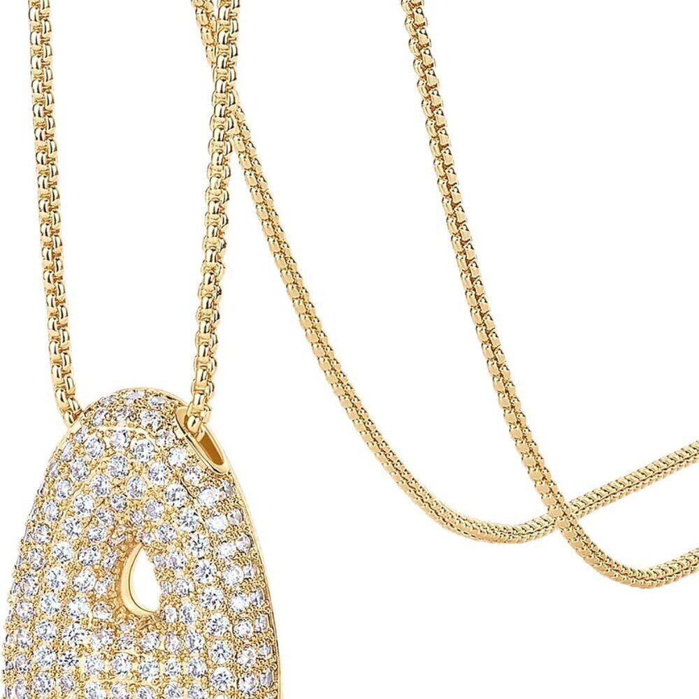 14K Gold Plated Bubble Letter Necklace with Cubic Zirconia Women Accessories